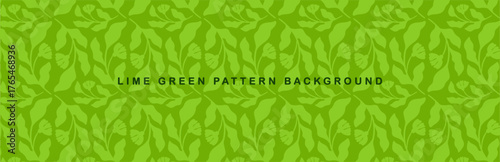 Lime green pattern background, botanical banner with wild herbs and leaves, hero image
