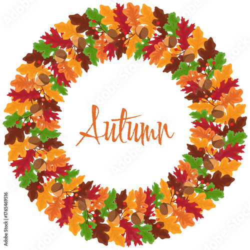 Autumn Oak Tree Leaves Wreath Frame