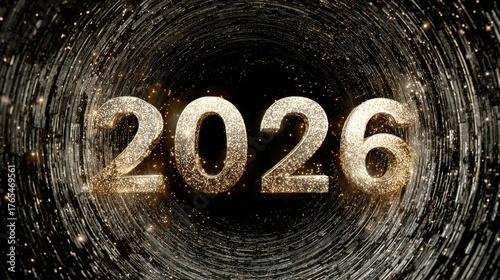 Wallpaper Mural Glowing Golden Spiral Tunnel with the Year 2026 in a Bright and Mystical Light Torontodigital.ca