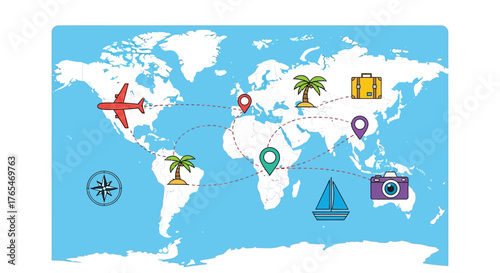 Travel Adventure Across the World Discover New Destinations with Airplane, Boat, and Camera