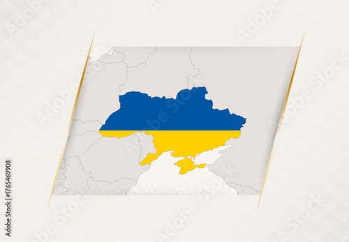 Ukraine Country Map Featuring National Flag Colors.