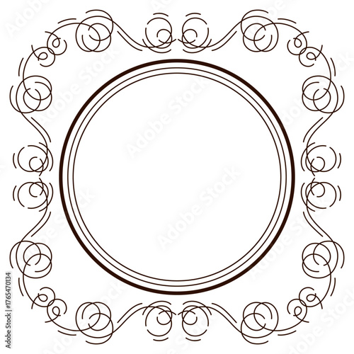 Decorative linear frame. Vintage swirl filigree background.