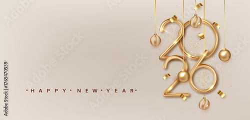 2026 Happy New Year celebration greeting card. New Year gold Background Design. Vector Illustration