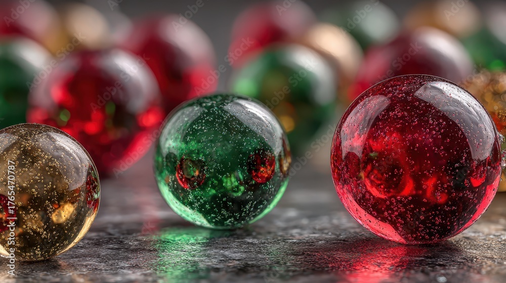 custom made wallpaper toronto digitalVibrant Red and Green Glass Spheres on a Gray Metallic Background