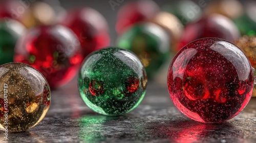 Wallpaper Mural Vibrant Red and Green Glass Spheres on a Gray Metallic Background Torontodigital.ca