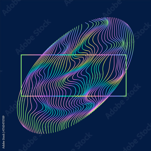 Particles and wavy lines in shape. Linear wave style.