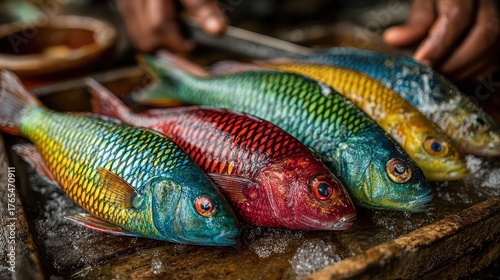 Wallpaper Mural Freshly Caught Fish with Shiny Scales Arranged on a Wooden Surface Torontodigital.ca