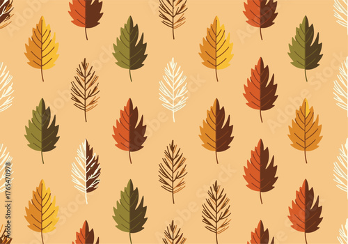 Vibrant seamless autumn foliage pattern design featuring various colorful leaves for seasonal backgrounds