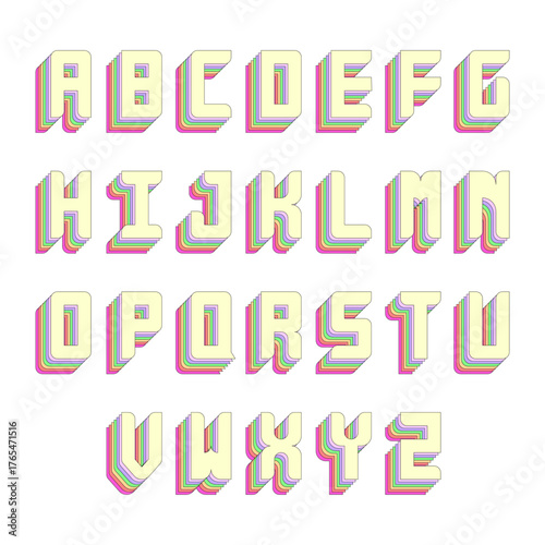 Colorful alphabet letters with 3d isometric effect