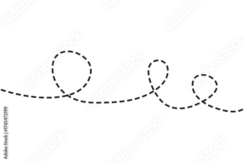 Curved Dashed Line Path – Whimsical Motion Trail Illustration. Long squiggle dashed line