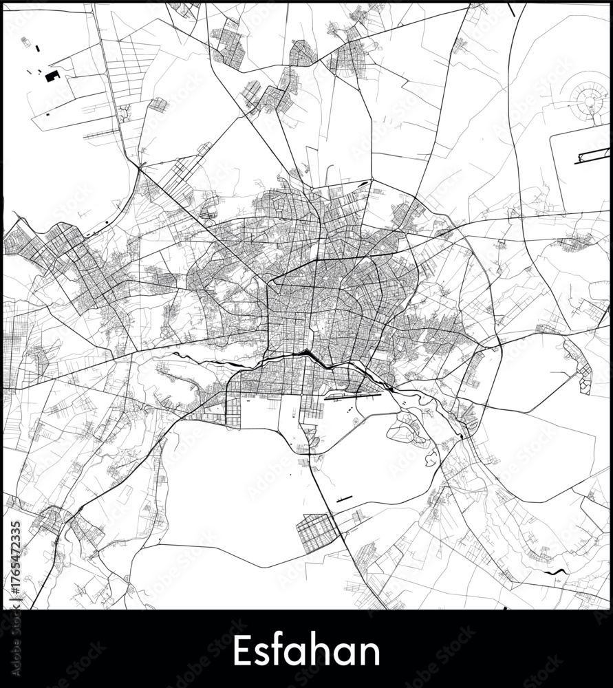 Naklejka premium Esfahan city map, Iran - Topographic vector map poster