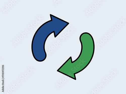 Dynamic blue and green arrows create a continuous loop, symbolizing exchange, process, and movement in a clean, modern design.