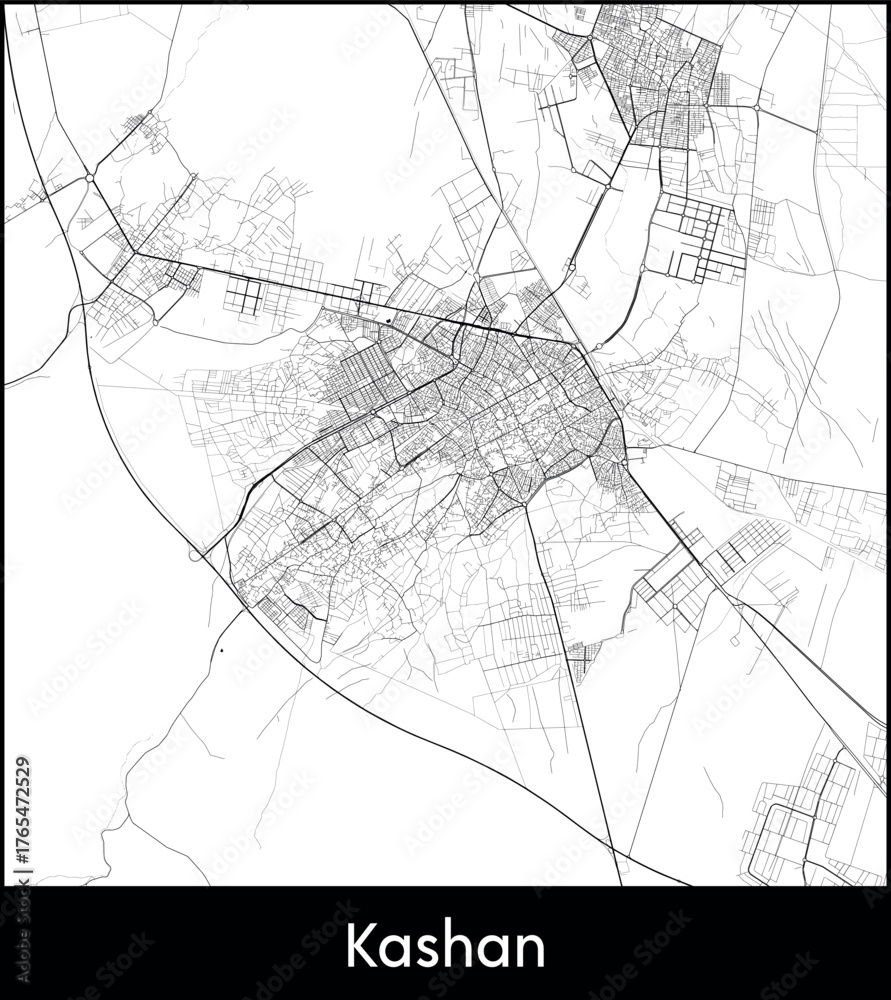 Naklejka premium Kashan city map, Iran - Topographic vector map poster