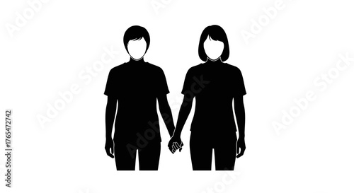 A black and white illustration of two people holding hands, symbolizing unity and connection