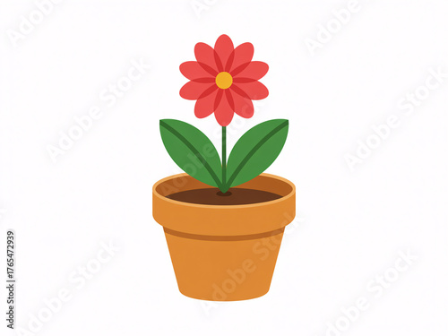 Vibrant red flower blooms in a simple terracotta pot, bringing cheerful natural beauty to any space.
