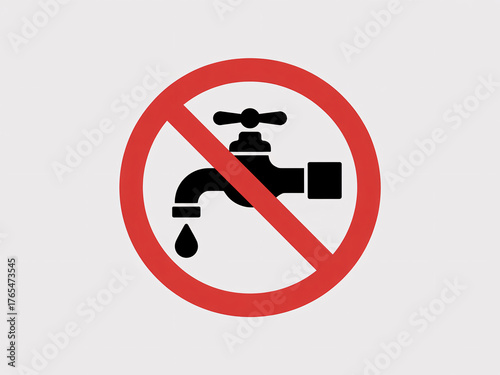 Urgent warning sign prohibits water usage or leaks, signaling conservation needs and resource management
