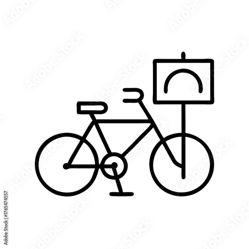 Bike sharing station with bicycle and signage in minimalistic design  