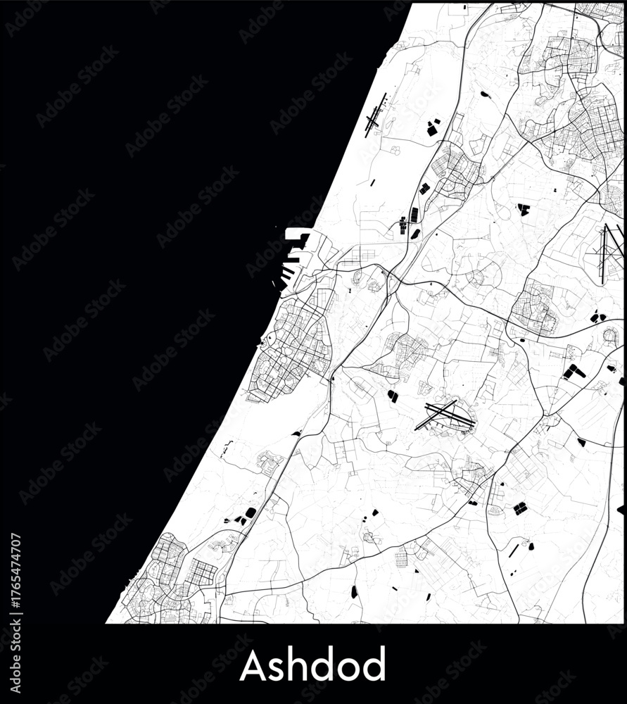 Φωτογραφία Ashdod city map, Israel - Topographic vector map poster
