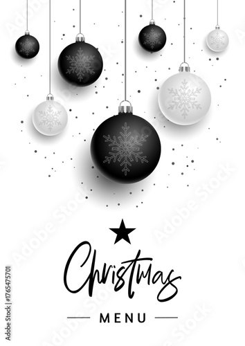 Modern black and white Christmas menu cover design 