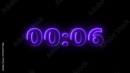 Neon 11 seconds countdown number animation. Countdown timer  animation from 11 to 0 seconds on black background.