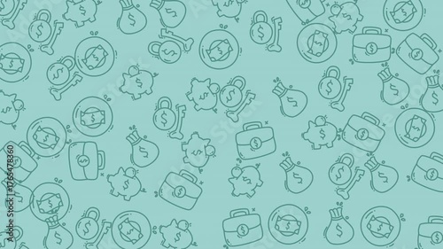 Pattern finance seamless money design on light blue background for financial content, wealth concepts, business presentations, and printing materials.