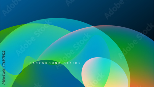 Abstract fluid shapes overlap, creating vibrant color gradients. Dark background emphasizes flowing forms, modern design element.