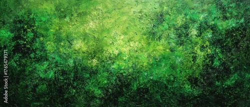 Abstract textured green background with vibrant shades and intricate patterns resembling lush foliage and natural scenery in digital art style