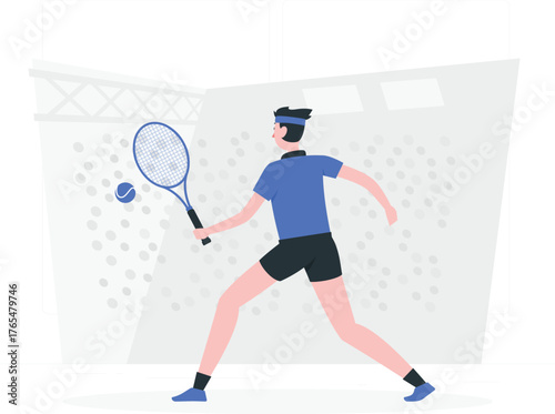 Tennis Player Serving Ball During Match On Court With Spectator Stands slam