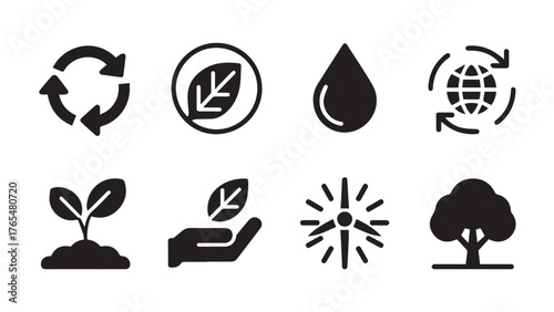 Set of eco and recycling icons with environmental symbols