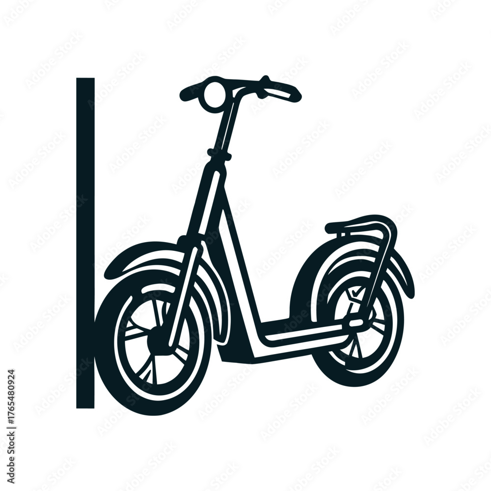 Fototapeta premium Minimalist Scooter Illustration on White A purple scooter leans casually on a royal violet backdrop
