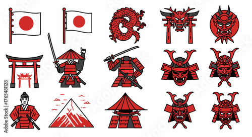 Japanese Warriors and Culture Icons A Vector Collection