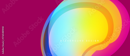Abstract colorful layers create dynamic visual effect. Gradient hues blend smoothly, forming circular shapes. Modern design element.