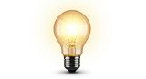 A realistic glowing incandescent light bulb with a warm yellow light and a metallic screw base.