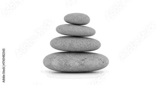 A balanced stack of four smooth, grey, textured stones in a vertical tower.