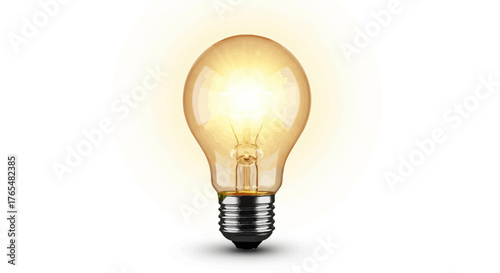A realistic glowing incandescent light bulb with a warm yellow light and a metallic screw base.