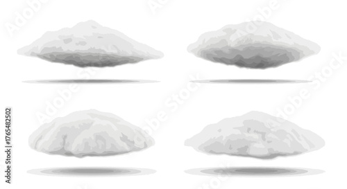 Four Piles of White Powder with Soft Shadows, Isolated