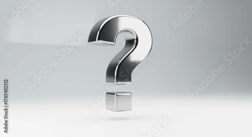 Gleaming Silver Question Mark Symbol Floating in Space