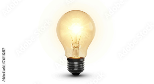 Glowing Incandescent Light Bulb with Filament and Black Base, Brightly Lit.