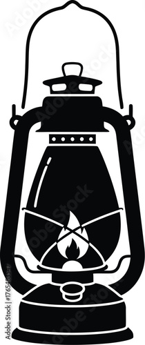 Kerosene lantern oil lamp. Storm, hurricane lantern, old oil lamp vector illustration icon silhouette 