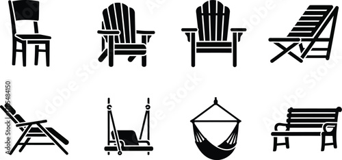Rustic outdoor chairs icon editable vector illustration