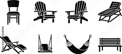Rustic outdoor chairs icon editable vector illustration