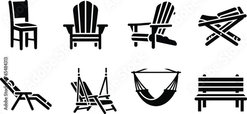 Rustic outdoor chairs icon editable vector illustration