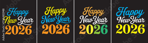 Happy new year 2026 typography, Happy new year 2026 t-shirt Design Bundle
