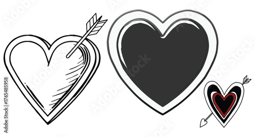 Romantic Heart Outline with Arrow Vector Illustration