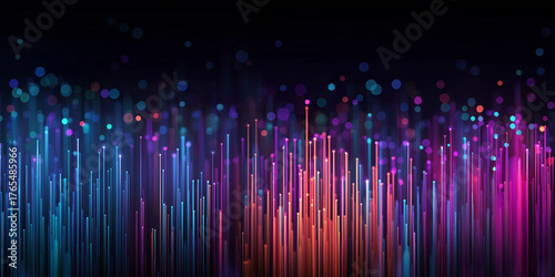 Vibrant glowing fiber optic lines in vertical arrangement
