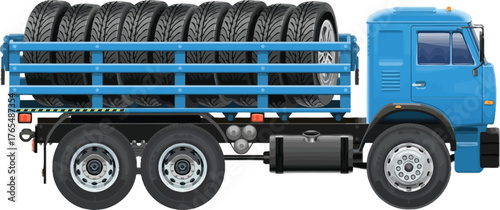 Blue Truck Transporting Car Tires