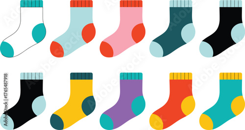 Cartoon Colorful Socks Collection Whimsical Apparel Illustration for Clothing, Textiles, and Children's Designs