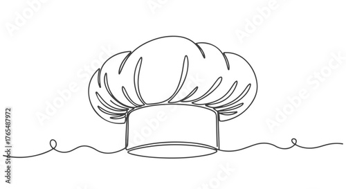 Minimalist continuous one line illustration of a classic chef's hat, perfect for culinary branding and food industry design, simple and elegant