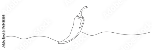 Continuous line drawing of chili pepper. Single line vector illustration of chili pepper. Editable line.