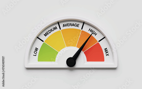 Gauge Meter Showing High Level on a White Background dial indicator